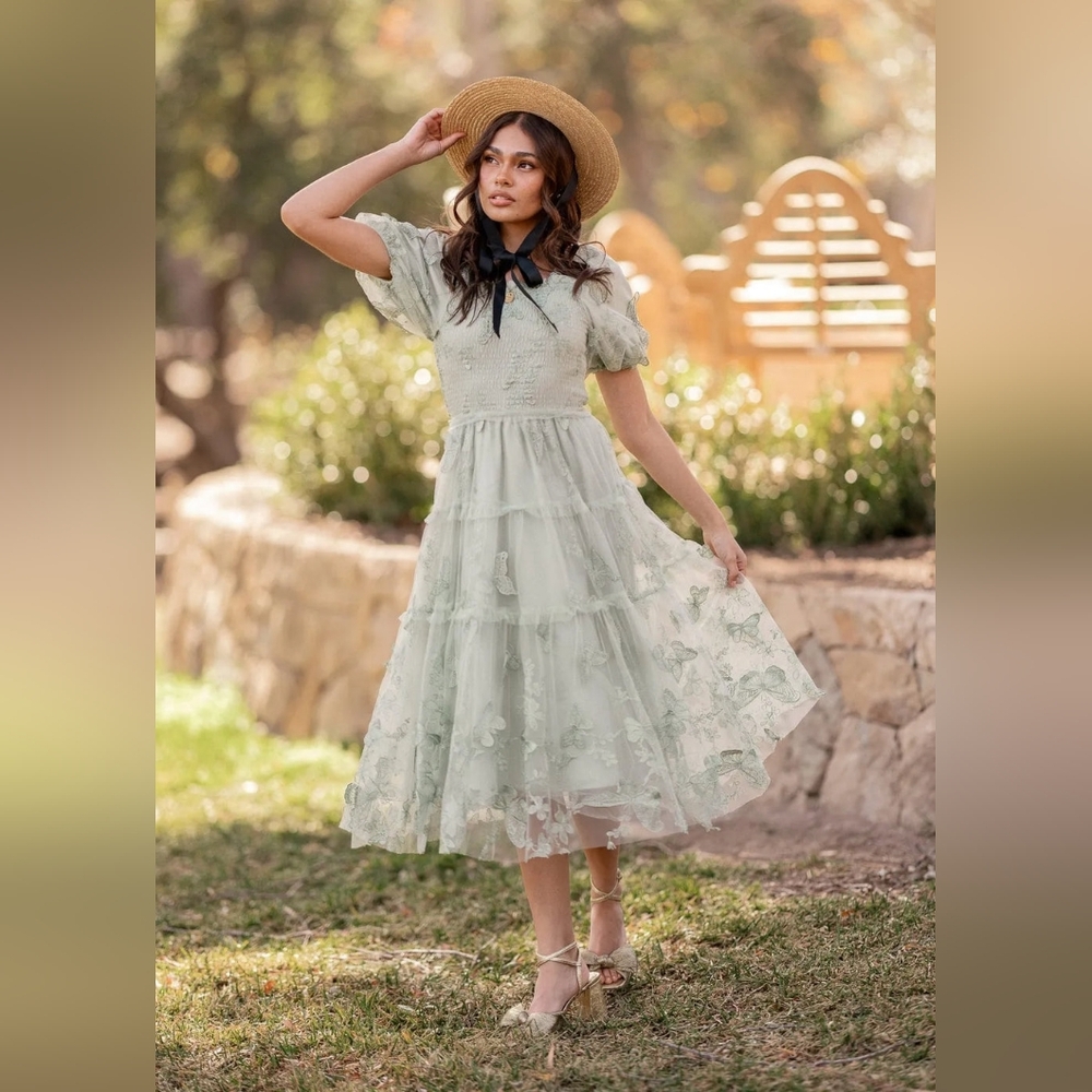 Jessakae Flutter Elegant Green Floral Dress